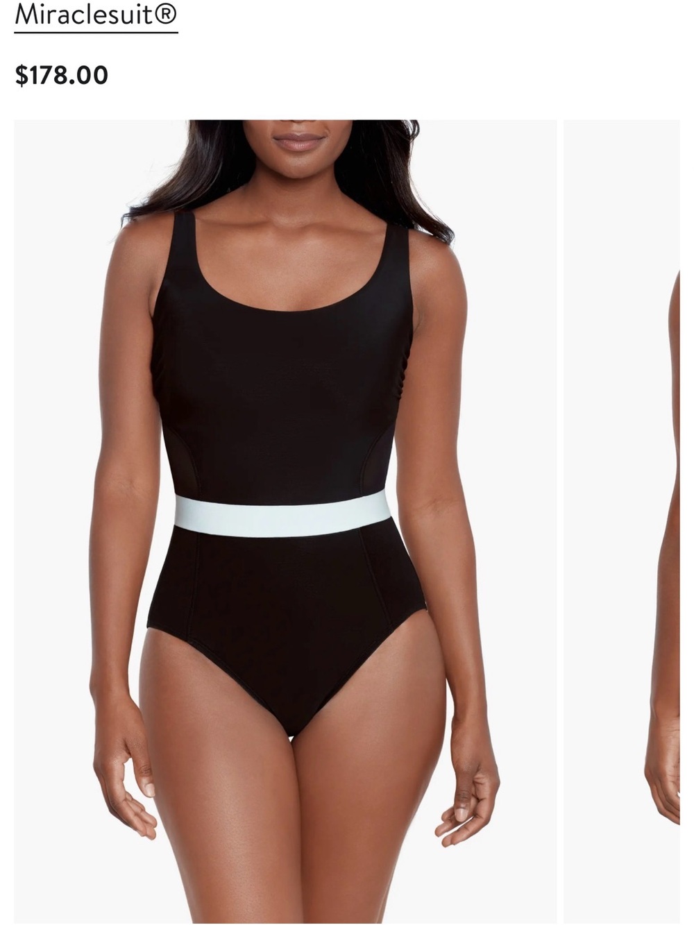 Miraclesuit Black One-Piece Swimsuit with White Waist Band